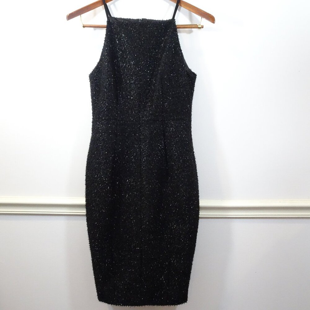 H&M Black Dress Strappy High Neck Size 8 Textured Cocktail Party Sheath NEW